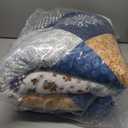 Dinjoy Reversible Patchwork Quilt Bedding Set King Size Blue Green Grey Plaid Floral Pattern Bedspread Set Soft Microfiber Coverlets Bed Set 3 Pieces Fall Autumn All Season Use