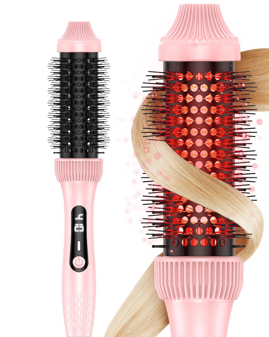 DORISILK Infrared Thermal Hair Brush for Sleek, Shiny Hair1.5inch Thermal Round Brush for Blowout LookHeated Round Brush for Curling and StraighteningDual Voltage for Travel Using (Pink)