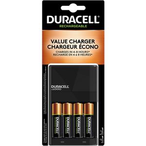 Duracell Ion Speed 1000-Battery-Charger for AA and AAA-Batteries, Includes 4 Pre-Charged AA-Rechargeable-Batteries, for Household and Business Devices
