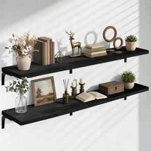 2-Pack Floating Shelves, 72 inch, Rustic Black | Wall Mounted, 12 deep floating shelves, Rustic Black Finish, Heavy Duty Storage, Easy Installation, 2T72IN