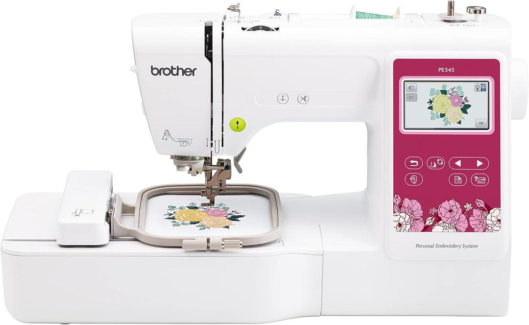 Brother PE545 Embroidery Machine, Wireless LAN Connected, 135 Built-in Designs, 4" x 4" Hoop Area, Large 3.7" LCD Touchscreen, USB Port, 10 Font Styles