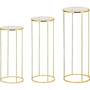 Tectsia 3pcs Metal Cylinder Pedestal Stand for Party, Cilindros Para Decoraciones De Fiestas, Round Cake Pedestal Tables for Wedding Display, Event Decor with Floral Plant, Birthday Backdrop- Gold (13.8 x 13.8 x 39.4 inches)