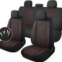 YGL Breathble Car Seat Covers Full Set, Washable Seat Covers for Cars, Premium Cloth Car Seat Protectors, Interior Covers for Cars, Sedan Van Truck SUV(Black/Red)