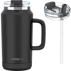 Hydraful 64 oz Tumbler with Handle and Straw - 100% Leak-Proof - Insulated Cup Reusable Stainless Steel Large Water Bottle Travel Mug for Gym, Hiking, and Camping - Gifts for Women Men Him Her (Black)