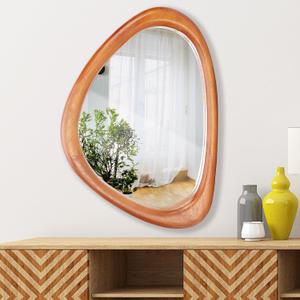 MAGFLERUM Irregular Wall Mirror, 30 * 20 inch Asymmetrical Wood Mirrors, Entryway Mirror, Hanging Vertically and Horizontally. Mirrors for Wall Decor (Red Walnut)