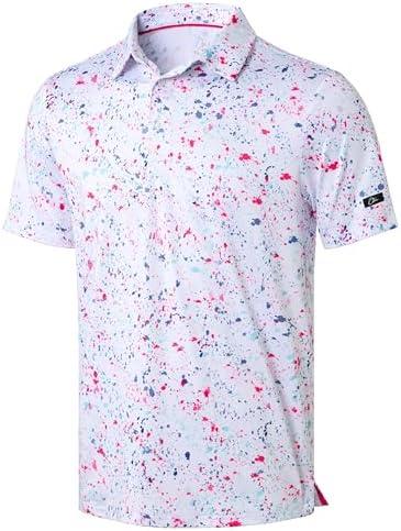 Obla Men's Golf Polo Shirts Short Sleeve Dry Fit Performance Moisture Wicking Casual Print Collared Golf Shirts for Men Medium