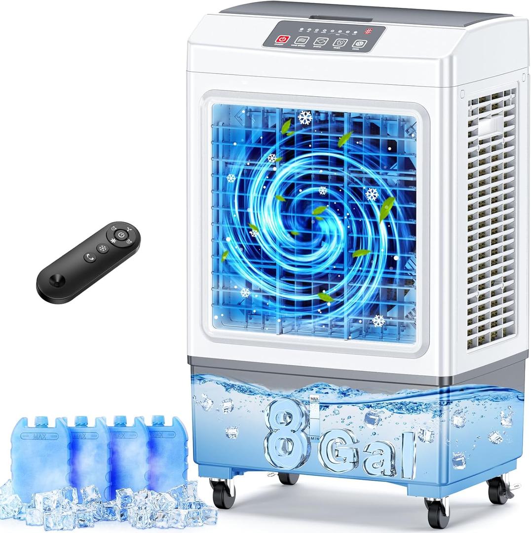 FANCOLE Evaporative Air Cooler, 2100CFM Windowless Air Conditioner Cooling up to 700 Sq.ft, Swamp Cooler Air Conditioner w/2 Modes & 3 Speeds, 7H Timer & Remote, Portable for Room Garage Patio