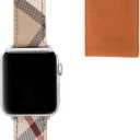 Designer Watch Band for Women Compatible with Apple Watch Bands 41mm 40mm 38mm, Luxury Leather Classic Beige Plaid Watch Band Compatible for iWatch Series 11(42mm)/10(42mm)/9/8/7/6/5/4/3/2/1/SE