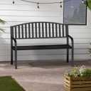 Garden Bench, 50" Outdoor Bench, 660LBS Wrought Iron Porch Bench, Patio Bench with Armrests for Garden Lawn or Yard, Black, 50.39" L x 21.26" W x 34" H