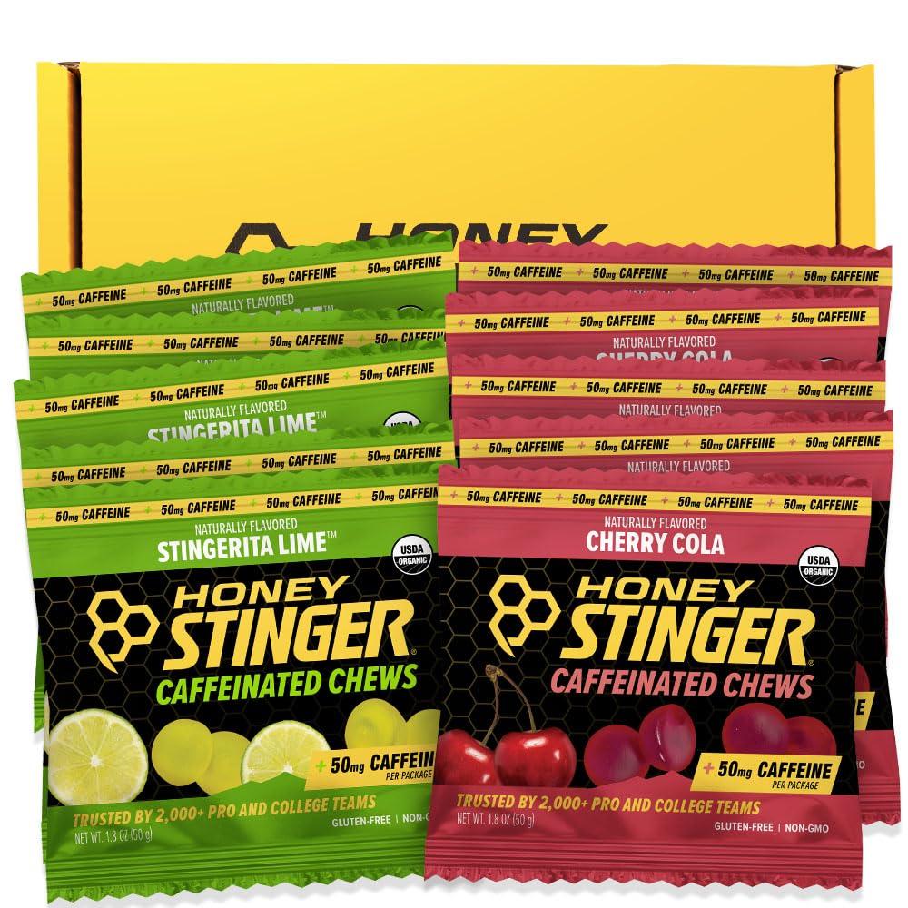 Honey Stinger Organic Caffeinated Energy Chew Variety Pack, 6 Packs Each of Cherry Cola & Stingerita Lime, Gluten Free, for Exercise, Endurance & Performance, Sports Nutrition for Home & Gym (EXP 02/14/27)