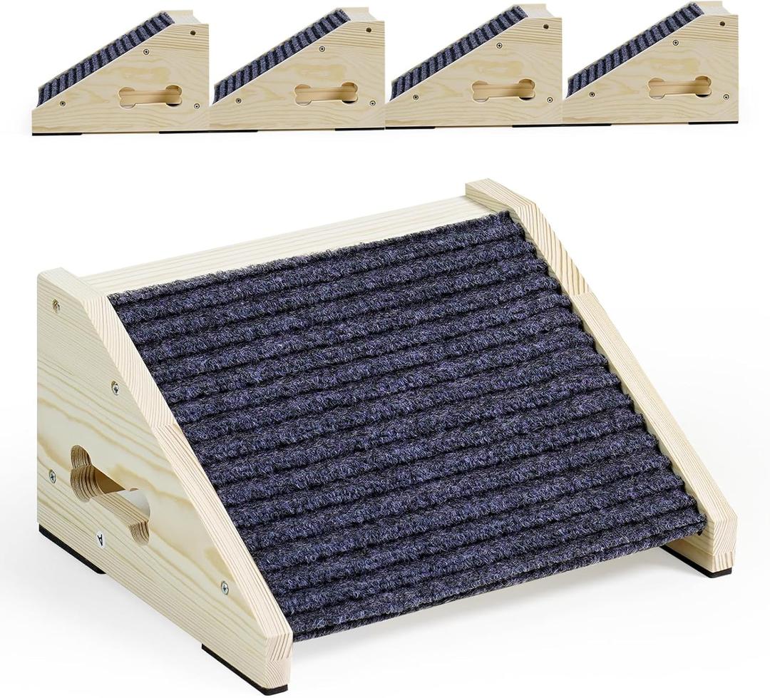 4 Pack Wooden Dog Ramp for Stairs Suits for Small Medium Large Dogs Cats, Pet Steps for Staircase Ramp for Dogs Cats, Need Installation(Gray, S: 11.8 * 9.8 * 5.9 inches)