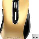 memzuoix 2.4G Wireless Mouse, 1400 DPI Mobile Optical Cordless Mouse with USB Receiver, Portable Computer Mice Wireless Mouse for Laptop, PC, Desktop, MacBook, 5 Buttons (Gold)