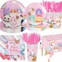 Cute Animals Birthday Decorations Kids Party Supplies with Plates Cups Napkins Spoons Forks Knives Tablecloth