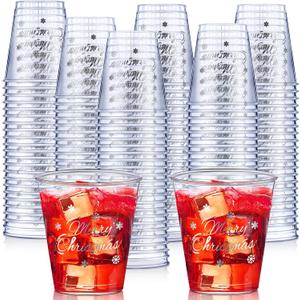 Umigy 100 Pcs Christmas Shot Glasses Disposable Shot Plastic Clear Small Cups for Party Bulk 2 Oz Cups Plastic Tumbler for Birthday Party Wine Food Snack Tasting Drinking Serving(Gold, Reindeer)
