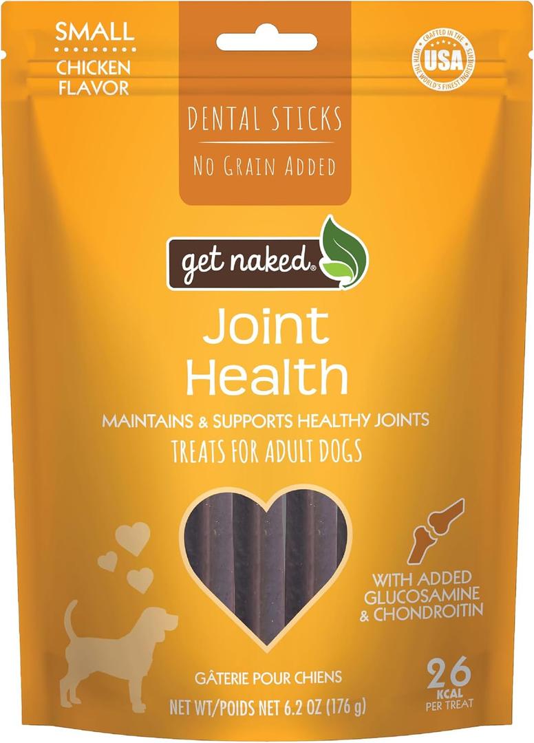 3 x Get Naked Grain-Free Joint Health Dental Chew Sticks for Small Dogs, Natural Dog Dental Chews & Treats, 6.2 oz (EXP 10/02/27)