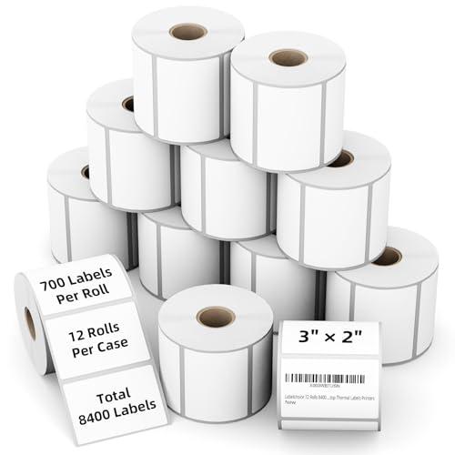 Labelchoice 3"x2" 3-Proof Direct Thermal Barcode Shipping Labels for Zebra LP2844 GK420D GK420T ZD421 ZD420, 12 Rolls 8400 Pcs 2x3 Strong Adhesive Return Address Label Used with Rollo MUNBYN Arkscan