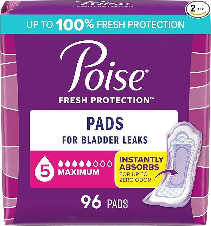 Poise Incontinence Pads & Postpartum Incontinence Pads, 5 Drop Ultimate Absorbency, Long Length, 42 Count, 2 Pack