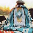 Aztec Patterned Throw Blanket with Soft Sherpa Lining, Traditional Southwestern Navajo Tribal Style Warm Throw for Camping, Outdoor, Light Weight Cozy Boho Blanket for Couch, Sofa, Bed, 50"x60", Teal