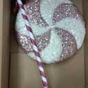 1-Piece Jumbo Sequin Candy Peppermint Christmas Decorations Glitter Candy Cane Lollipop Ornaments Tree Topper Picks Tied Bows Decorative Xmas Sprays Sweets Craft Home Decor (Pink, 11"x26.8")