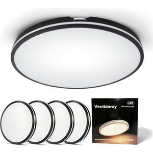 4Pack 16in Round Black Farmhouse LED Flush Mount Fixture 4000LM
