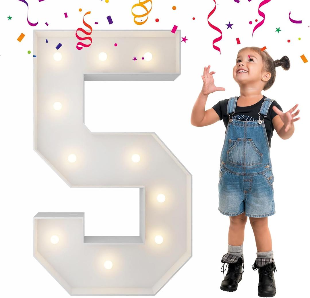 3FT Light Up Numbers Letters, Mosaic Numbers for Balloons, Giant Mosaic Balloon Number 5 for 15th 25th Birthday Decorations, 50th Anniversary Decor, 50th Wedding Party Decoration