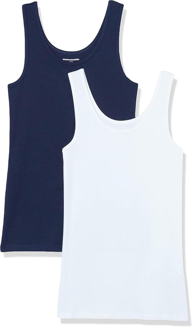 Amazon Essentials Women's Slim-Fit Tank Top, Pack of 2 (Navy/White) S