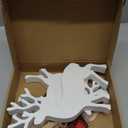 Gift Boutique - Set of 2 Wooden Christmas Reindeer Table Decorations Centerpiece Holiday Rustic White Wood Reindeers Figurine Tiered Tray Tabletop Sign Decor for Office, Room, Home Xmas Party Supplies