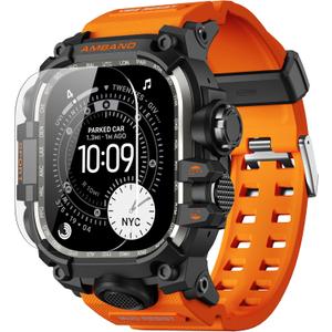 amBand Rugged Case with Band for Apple Watch Ultra 3/2/1 49mm, M3 Military Grade Shockproof Cover, Includes Screen Protector Kit, Tactical Band for Men - Compatible with iWatch Ultra, Orange