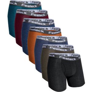 Feeleck Mens underwear Rayon Boxer Briefs 7-Pack Moisture Wicking with Fly Trunks for Man (XX-Large)