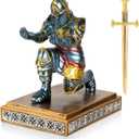 Akulgaci Medieval Knight Pen Holder with Sword, Kneeling King's Guard Warrior Pencil Stand Office Accessories Cool Fancy Desk Decor Gift for Men Father Husband Grandfather Boyfriend Boss Him