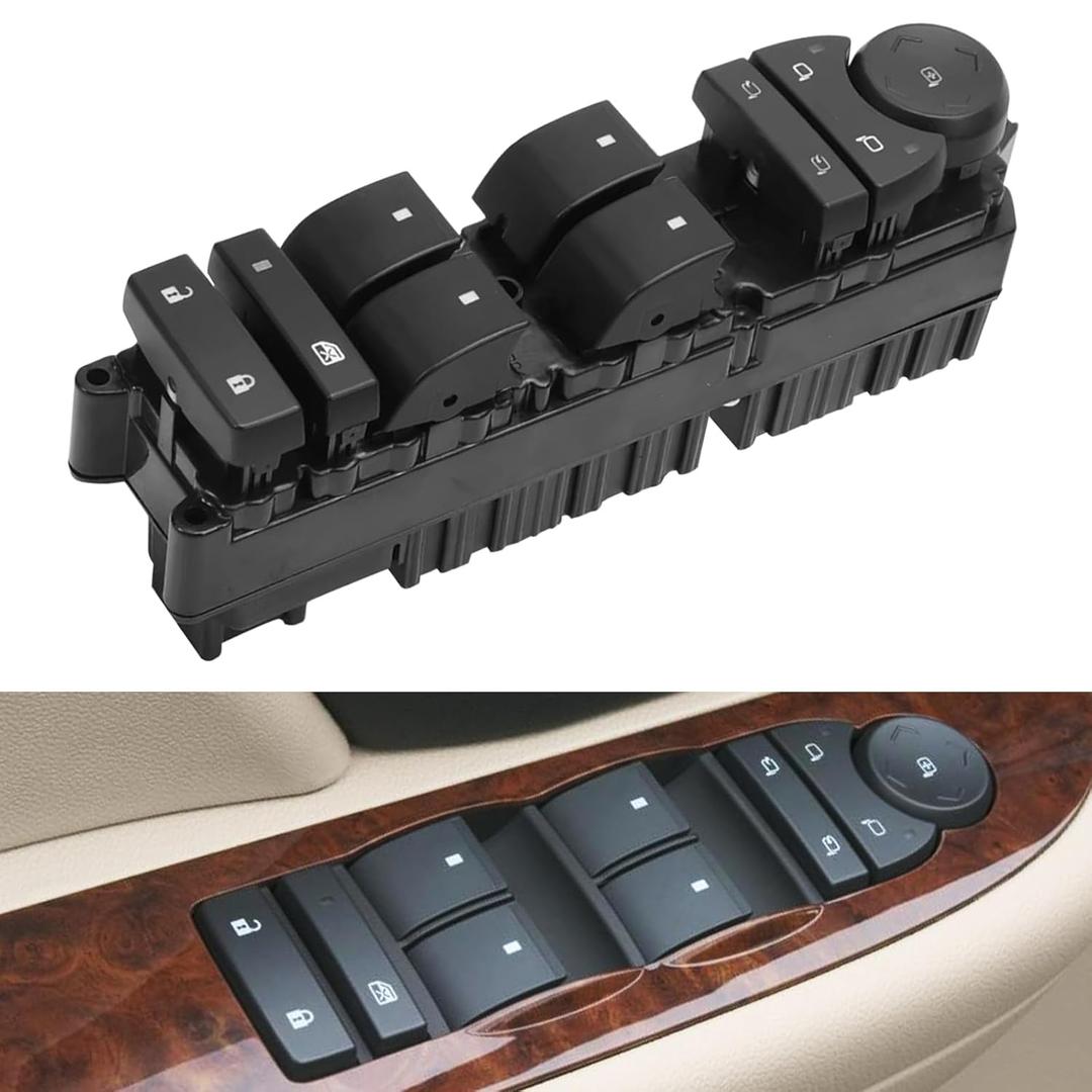 20835553 Master Power Window Switch with Folding Mirror & Door Lock, Driver Side Control, Compatible with Chevy Silverado/Suburban/Tahoe 2007-2021, GMC 2007-2021, Cadillac 2009-2014