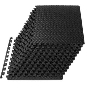 ProsourceFit Puzzle Exercise Mat  in, EVA Interlocking Foam Floor Tiles for Home Gym, Water-Resistant Mats Workout Equipment, Floor Padding for Kids, Black, 24 in x 24 in x  in, 48 Sq Ft - 12 Tiles