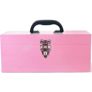 16" Portable Metal Toolbox Large Tool Box 18-Gauge Fishing Tackle Box Tool Box Drawer Organizer With Metal Latch and Handle Pink