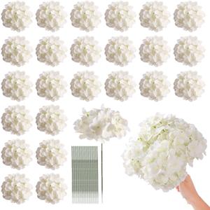 Tifuly 24 Pcs White Hydrangea Artificial Flowers Bulk, Faux Hydrangea Full Flowers Heads with Stems, Fake Silk Flowers for Wedding, Garden, Home, Party Decoration