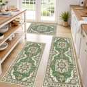 Tritard Non Slip Kitchen Rugs Sets of 3 Washable Kitchen Rug Boho Kitchen Mats for Floor Soft Kitchen Runner Rug Non Skid Kitchen Floor Carpet for Entryway Hallway Laundry Room, Green (20"x32"+20"x48"+20"x59")