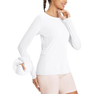 baleaf Women's Sun Shirt UV Protection Shirts Rash Guard Pockets SPF UPF 50+ Quick Dry Long Sleeve Clothing (White), Small