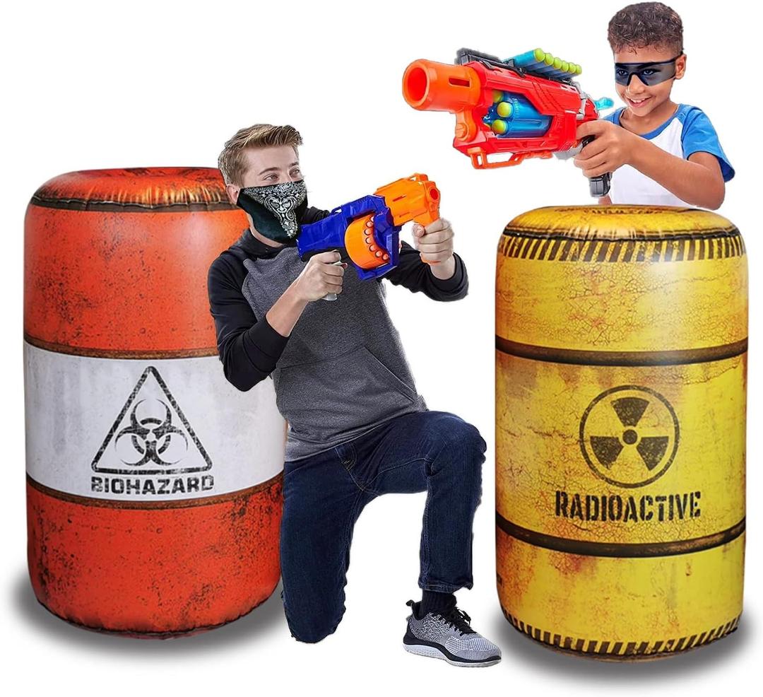 Barrels Inflatables Set, Combat Battlefield Compatible with Nerf, Laser tag, Water Gun, Dart Gun, Perfect for Boys and Girls Birthday Activities, Suitable fot Kids and Adults
