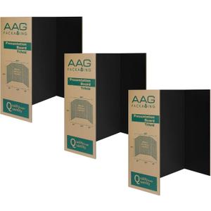 Trifold Presentation Board, Double-Wall Construction, Smooth Edges, Foldable Storage, for School Projects, Business Presentations (Black, 24 x 16 x 0.78 inch)