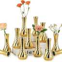 NUPTIO Glass Bud Vase Gold: 12 Pcs Small Flower Vases for Wedding Party Table Centrepiece - Vintage Ribbed Vase for Home Birthday Reception Decorations