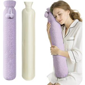 Hot Water Bottle with Cover, 2L Rubber Hot Water Bag with Soft Cover (2 Liter), for Cramps, Compress Pain Relief, Removable Hot Cold Pack (Purple)