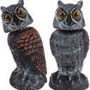 Hausse 2 Pack Bird Scarecrow Fake Owl Decoy Sculpture, Rotating Head Plastic Owl Bird Deterrents, 10.6 Inch Height Nature Enemy Horned Pest Repellent for Outdoor Garden Yard