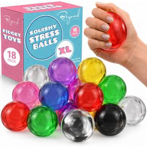 Stress Balls for Adults - 18 Pack | Fidget Toys | XL Stress Ball, Office Supplies, Squishy Fidget Toys | Anxiety Relief Calming Tool | Squishy Balls for Autism & ADHD, Assorted
