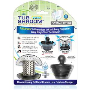 TubShroom Ultra Revolutionary Bath Tub Drain Protector Hair Catcher/Strainer/Snare, Stainless Steel, Stainless Combo
