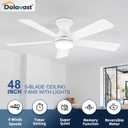 Ceiling Fans with Lights and Remote, 48 Inch Ceiling Fan with Light, Low Profile, Reversible, Dimmable LED, Flush Mount, Quiet, DC Motor, White Ceiling Fan for Bedroom, Kitchen, Dining Room
