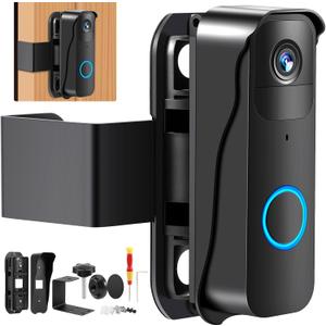 Video Doorbell Mount No-Drill Adjustable Mounting Bracket Compatible for Blink Anti-theft Doorbell Camera Door holder Cover, Doorbell Security System Accessories, Not Block Doorbell Sensor (Black)