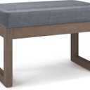 SIMPLIHOME Milltown Small Ottoman Bench - 27" Wide x 18" High Upholstered Vegan Leather Rectangle Footstool Ottoman in Stone Grey, Contemporary Bench for Entryway with Cushioned Seat, Assembled