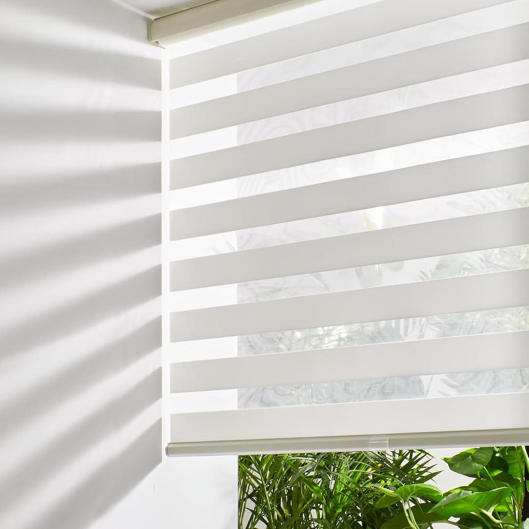 Persilux Cordless Zebra Blinds for Windows Free-Stop Roller Windows Shades (24" W X 72" H, Cream) Dual Layer Light Control for Day and Night, Light Filtering Sheer Shades for Home, Bedroom,