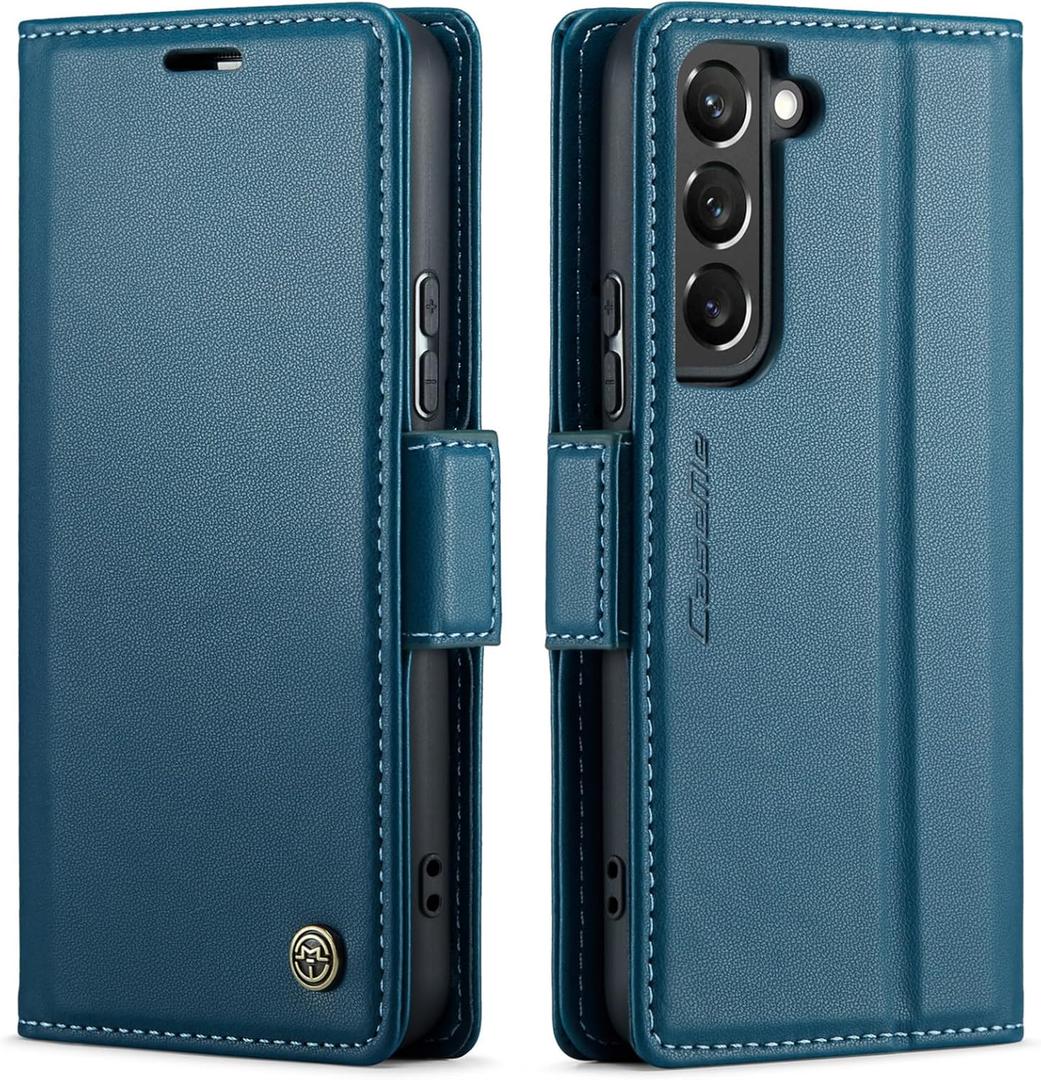 QLTYPRI Wallet Case for Samsung Galaxy S21, Premium PU Leather Magnetic Flip Folio Case with RFID Blocking Credit Card Slots Kickstand Shockproof Protective Phone Case Cover - Blue