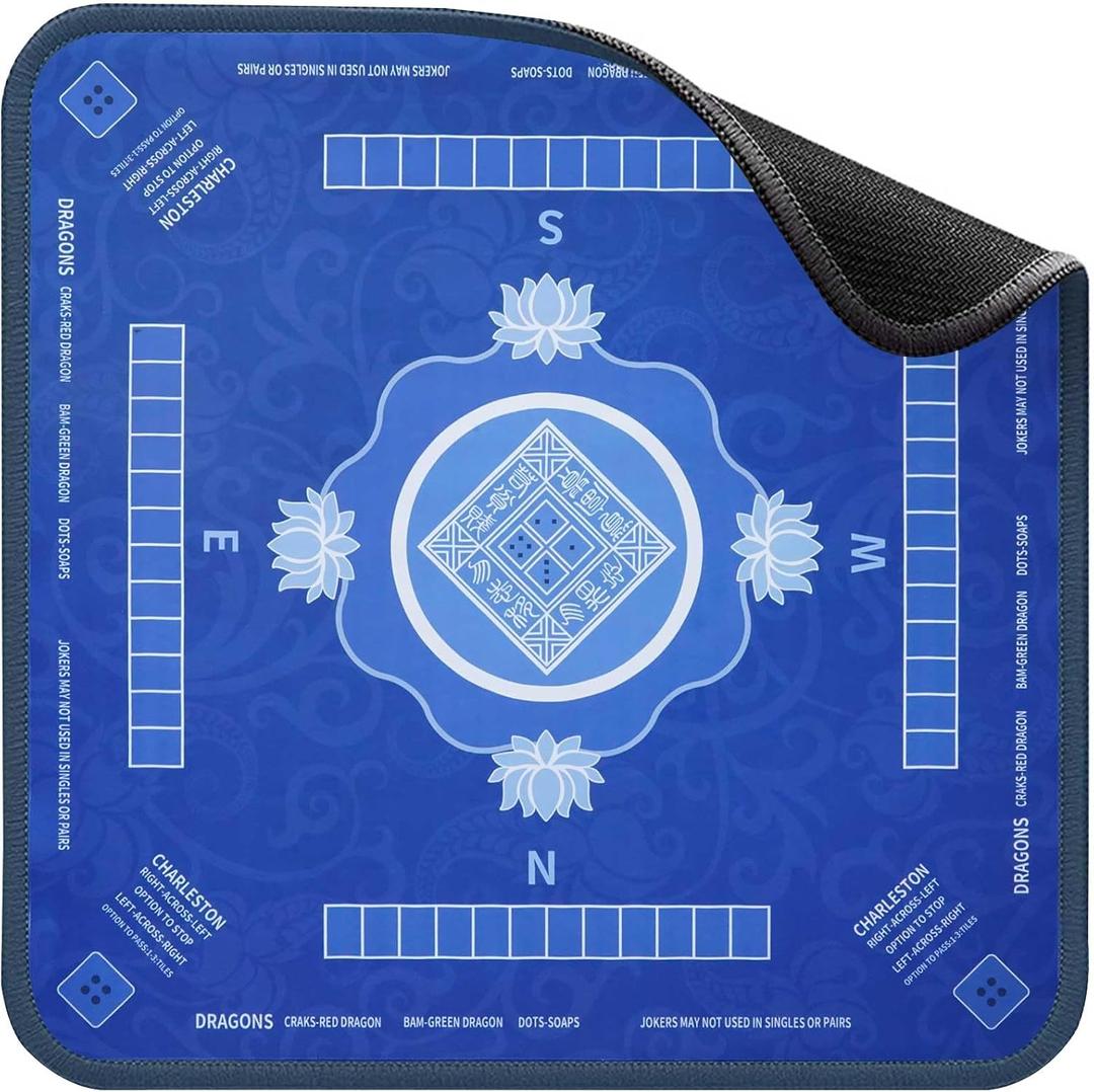 Mahjong Mat, 31.5" x 31.5" Mahjong Mat for Table with Rules, Waterproof Surface Mah Jongg Mats, Anti Slip & Noise Reduction Gaming Mat for Poker/Cards/Board Games/Tile Games, Mahjong Tablecloth