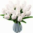 28 Pcs PU Faux Silk Artificial Tulipanes 13.5 Inches - Simulation Flowers for Spring Easter Celebration Mothers Day Brunch Table DecorWhite